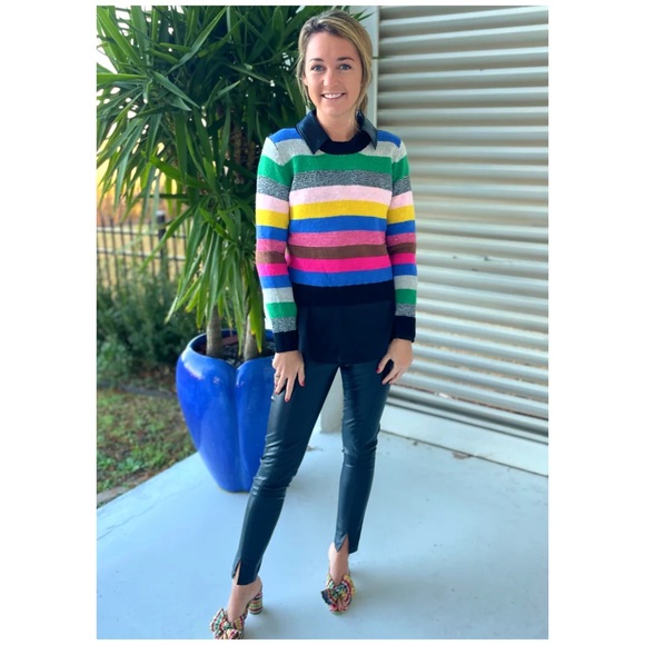 ENGLISH FACTORY METALLIC CANDY STRIPE MOHAIR BLEND SWEATER - Picture 8 of 8